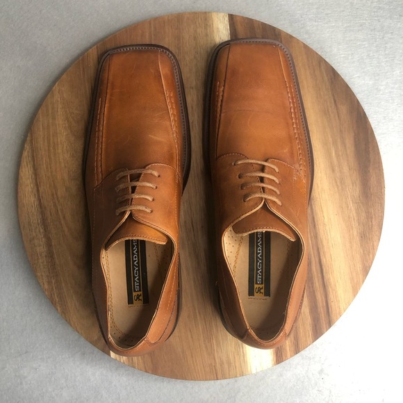Stacy Adams Never Worn Mens Saddle Brown Lace Up Sq Toe Oxfords Size 8M 24101-03 - Picture 9 of 9